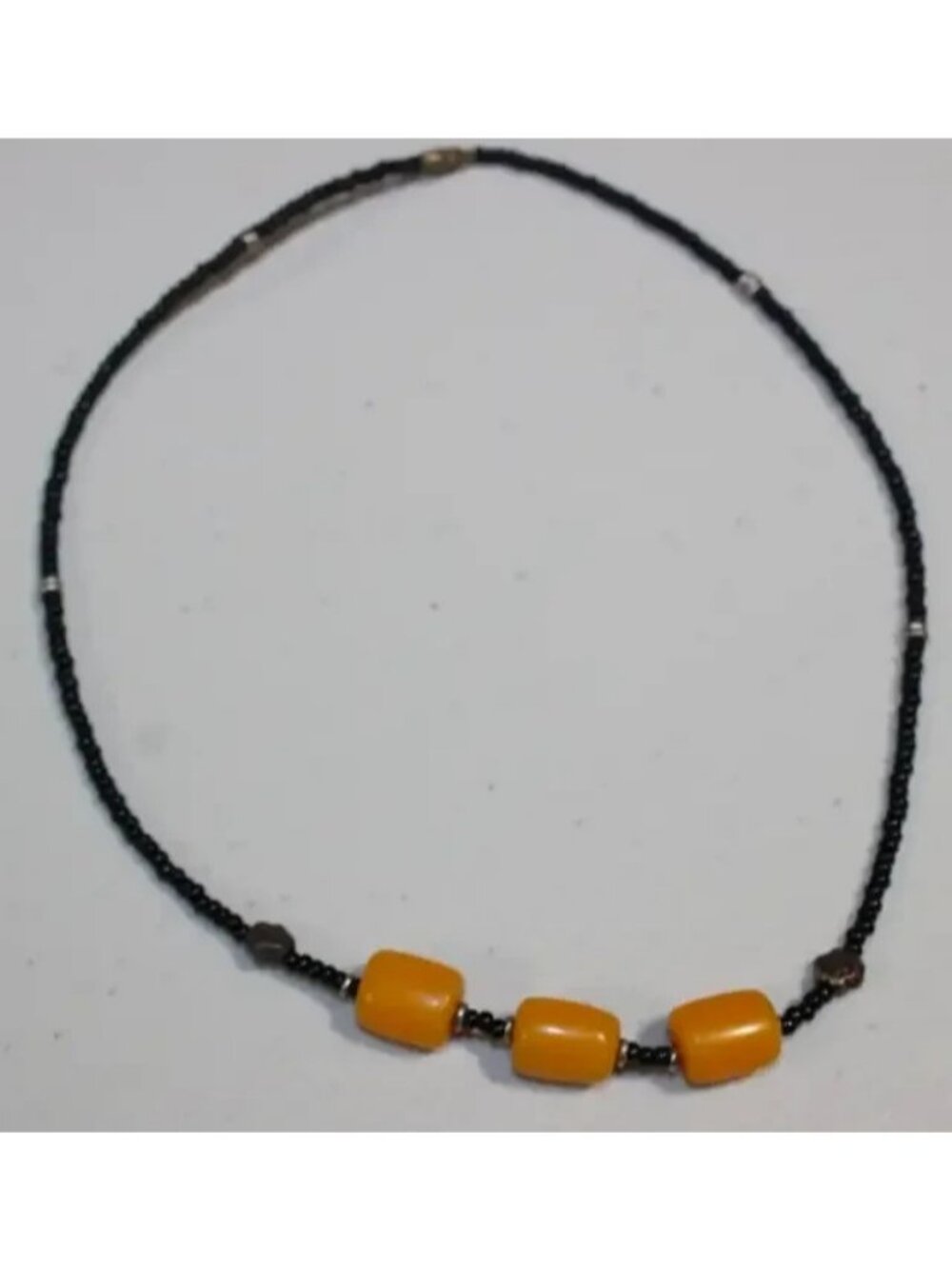 Handmade Kenyan Beaded Necklace - Orange Barrel Resin Beads